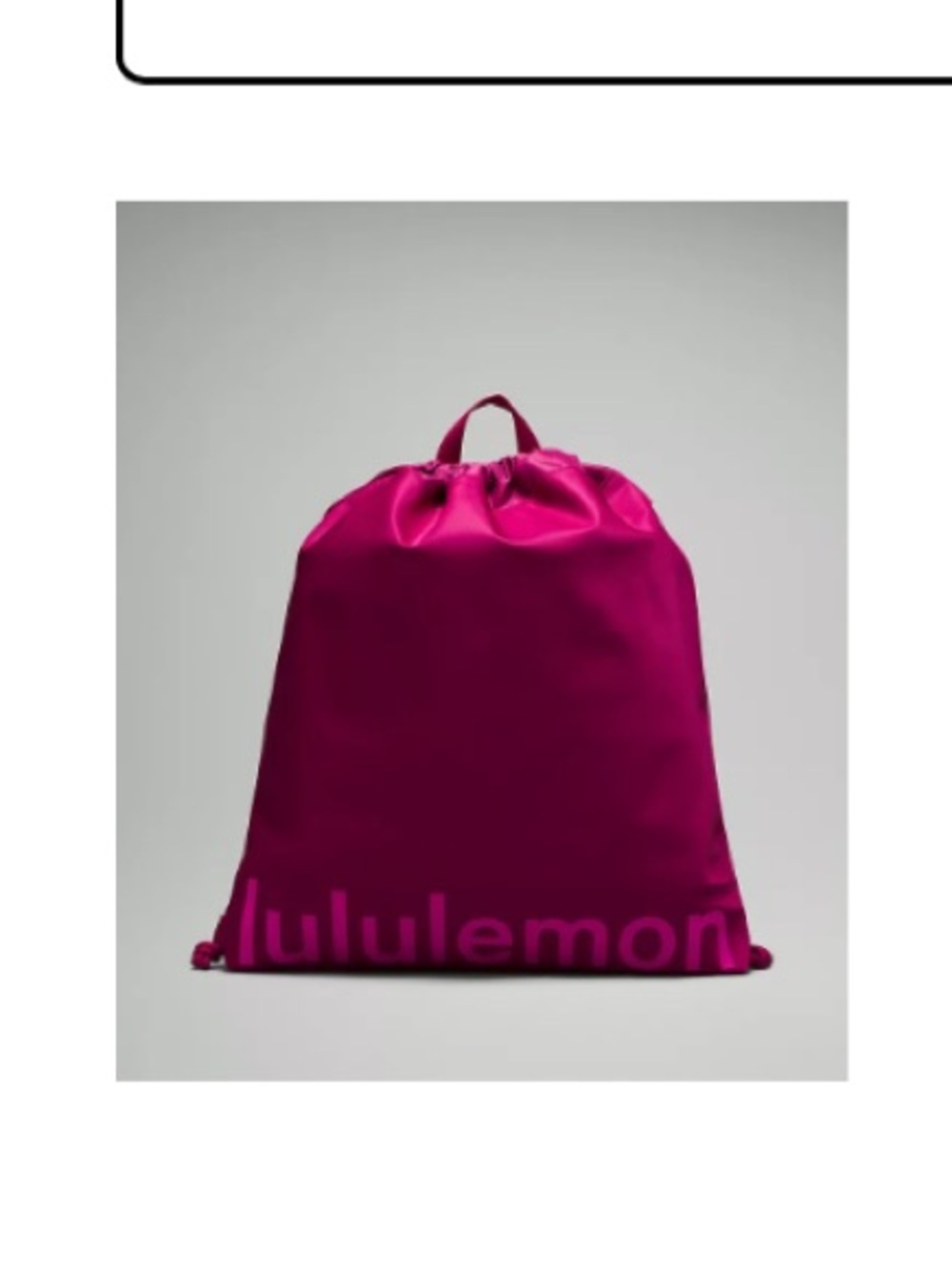 NWT Lululemon gym sack 13L drawstring, large logo name, berry/pink. Discontinued
